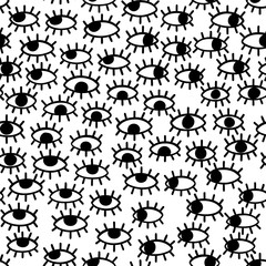 Black and white seamless pattern with eyes