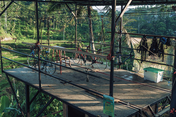 Photo of a structure for cycling a tightrope between two mountains