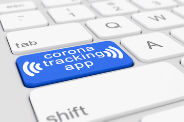 3d render of a keyboard with a blue key - corona tracking app