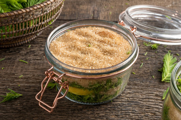 Preparation of herbal syrup from young spruce tips