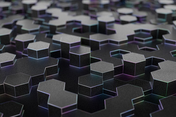 Fototapeta premium 3D rendering of hexagonal mesh, thin colorful edges