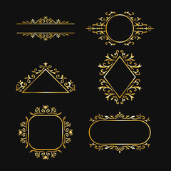 golden six elegant monogram frame template design on black background