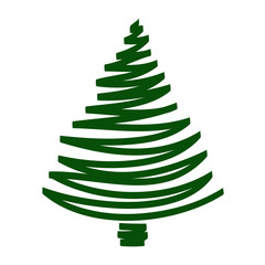 Hand drawn Christmas tree icon on white for design greeting holiday card, stock vector illustration