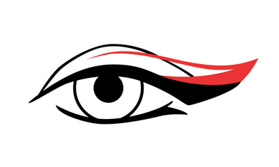 Vector illustration of female eye with modern makeup with black and red arrows.
