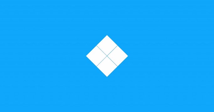 Loading animation, four quads. Render footage. Loop animation on blue background with alpha channel. 4K resolution.
