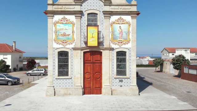 DRONE AERIAL FOOTAGE - The Parochial Church of Saint Bartholomew of the Sea in the parish of Mar, municipality of Esposende, North of Portugal.