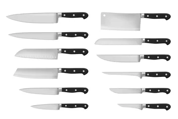 Foto op Canvas Kitchen and meat cutting knives set realistic vector of chef and butcher tools. Stainless cleaver, carving and chopping, chefs, filleting, boning and paring knives with black handles, cutlery design © Vector Tradition