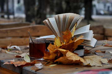 autumn leaves in a glass