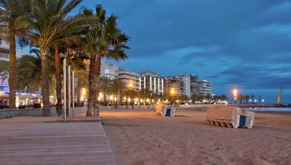 Fototapeta na wymiar Twilight at Salou beach, in southern Spain