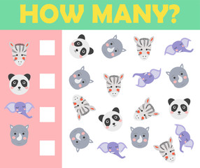 Cartoon Illustration of Education Mathematical Game of Animals Counting for Preschool Children.
