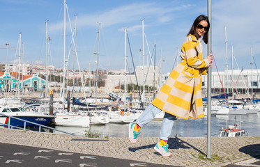 Woman posing in a bay, Lisbon
