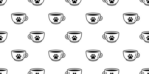 cat paw dog footprint seamless pattern coffee cup kitten vector tea milk glass calico animal pet scarf isolated repeat background cartoon tile wallpaper illustration doodle design