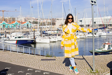 Woman posing in a bay, Lisbon
