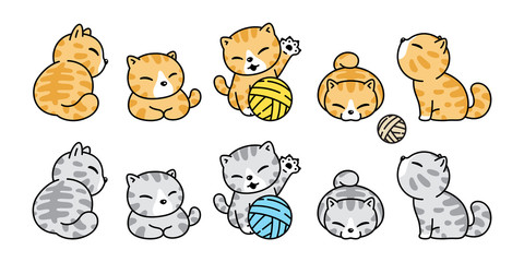 cat vector icon calico kitten yarn ball toy character cartoon pet breed logo symbol doodle illustration design