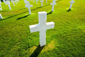 A grave market for a fallen world war 2 troop in the American Cemetery in Colleville-Sur-Mer on the...