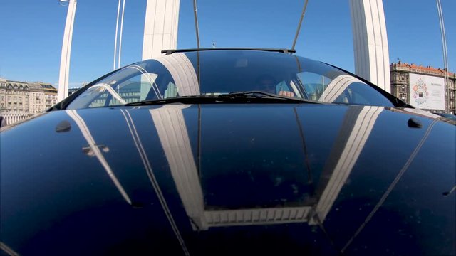 A reverse perspective of driving on the Elisabeth Bridge