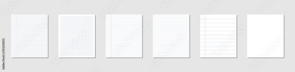 Poster creative vector illustration of realistic square with shadow, lined paper blank sheets set isolated 