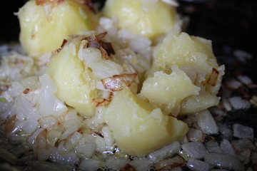 boiled potatoes with fried onions, home-made food