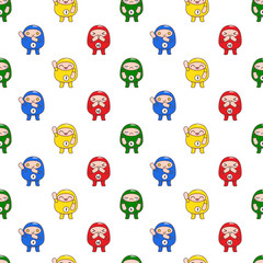 Seamless pattern cute Blood group character in different poses Free Vector