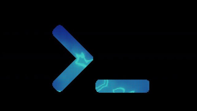 The symbol terminal is assembled from small balls. Then it shimmers with blue. It crumbles and disappears. In - Out loop. Alpha channel