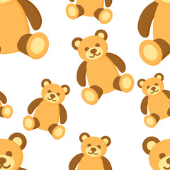 Naklejka premium Kids toy vector seamless pattern. Bear background. Childrens colorful texture for wrapping, wallpaper, textile. Green, red, orange, brown colors