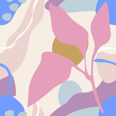 Seamless pattern. Abstract Hand draw with the theme of floral. Trend pastel colors. Contemporary modern vector illustration.