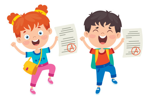 happy kids holding papers with a grade a clip art preview