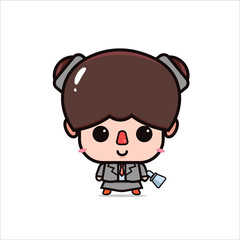 Cute chibi businesswoman with megaphone cartoon character illustration mascot icon design