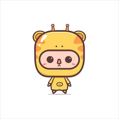 Cute chibi boy with giraffe costume cartoon character illustration mascot icon design