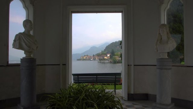 Bellagio in frame from the garden of Villa Melzi. 4K 