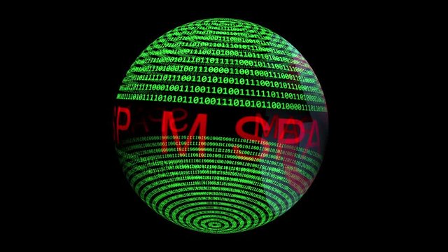 Spam text on binary data rotating sphere