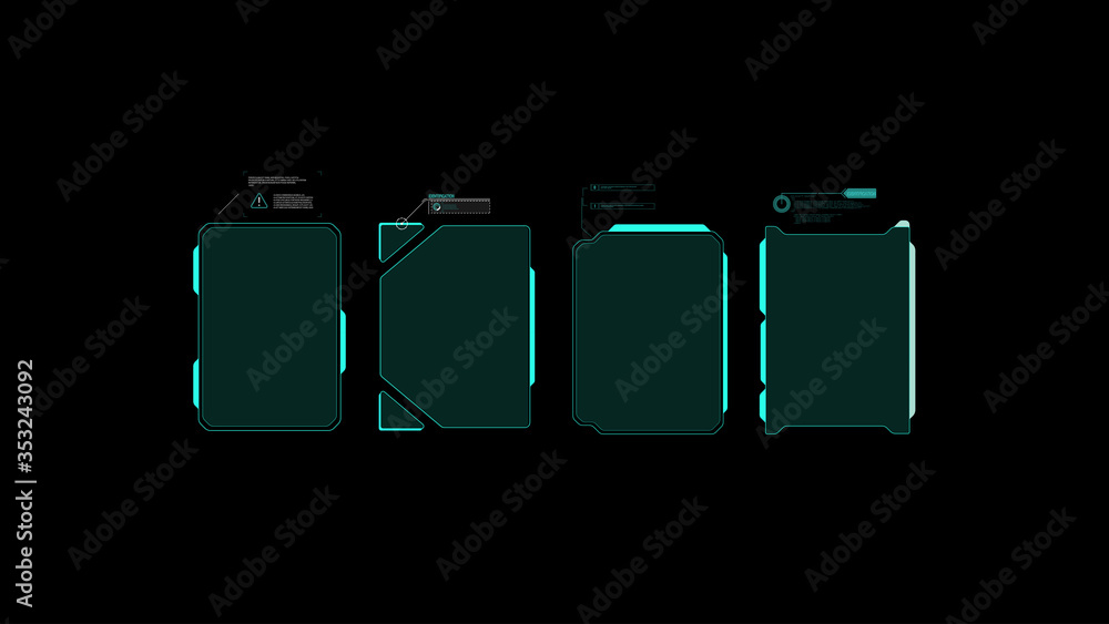 Poster Futuristic Vector HUD Interface Screen Design. Digital callouts titles. HUD UI GUI futuristic user interface elements set. High tech screen for video game. Sci-fi concept design transparent Background
