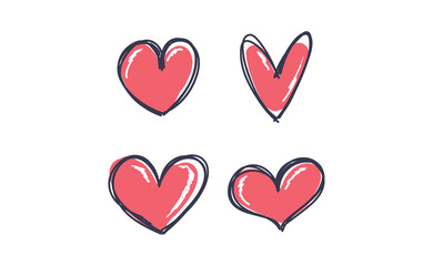 Heart doodles. Set of hand drawn valentine's heart illustrations.