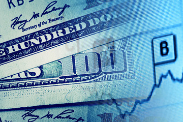 One hundred dollars. Macro image.