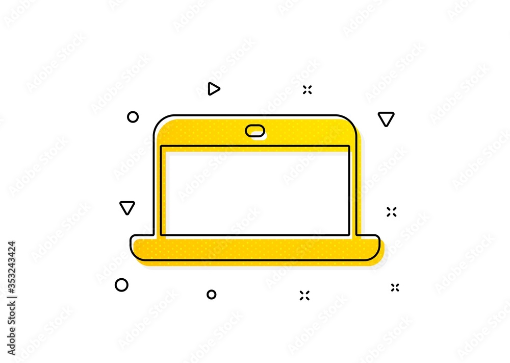 Poster notebook sign. laptop computer icon. portable personal computer symbol. yellow circles pattern. clas