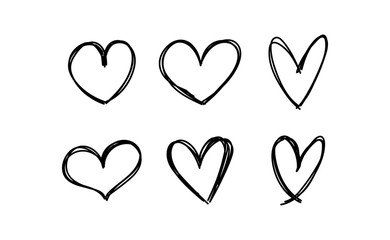 Heart doodles. Set of hand drawn valentine's heart illustrations.
