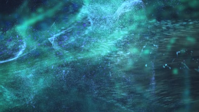 Motion of green dust splashes on the black background.