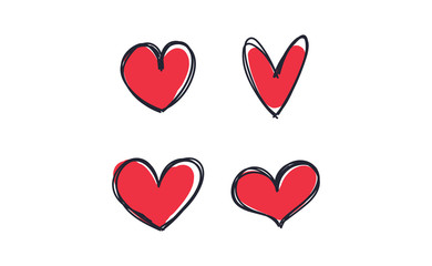 Heart doodles. Set of hand drawn valentine's heart illustrations.
