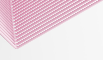 White background with pink abstract tubes, abstract background with lines, pink and white striped background