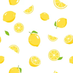 Fototapete Zitronen Nahtloser Hintergrund mit Zitronen auf Weiß