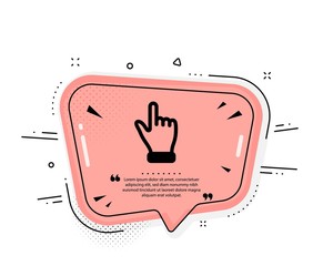 Click hand icon. Quote speech bubble. One finger palm sign. Direction gesture symbol. Quotation marks. Classic click hand icon. Vector