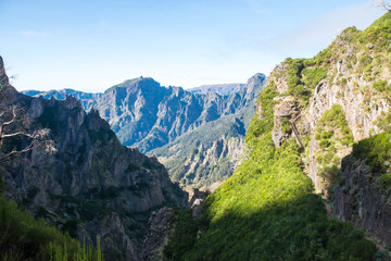 Fototapeta na wymiar Panorama of Curral Das Freiras valley as seen from Pico Ruivo trail