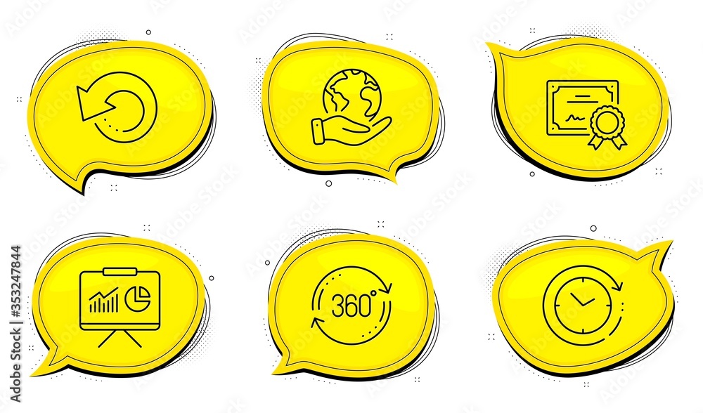 Poster time change sign. diploma certificate, save planet chat bubbles. presentation, recovery data and ful