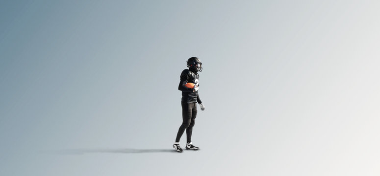 Black silhouette of a male american football player on a uniform background