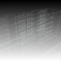 Mega city, wireframe technique, original 3d rendering