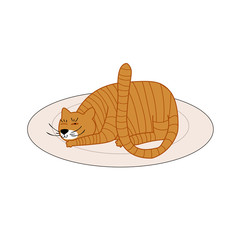 the cat lies on the carpet, squinting with one eye. Vector illustration in hand drawn style for children