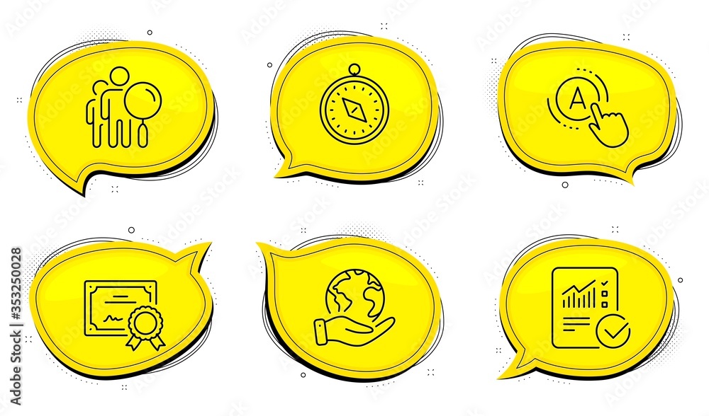 Poster checked calculation sign. diploma certificate, save planet chat bubbles. search people, ab testing a