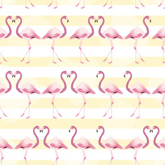 Obraz premium Flamingo Yellow Pink Background with Stripes