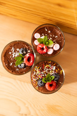  Group shot with glasses filled with chocolate mousse