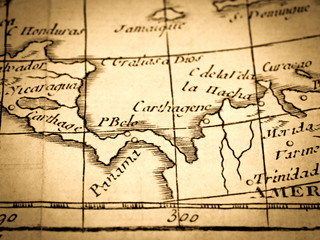 アンティークの世界地図　中央アメリカ